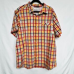 Columbia Red, Yellow & White Plaid Short Sleeve Button Front Shirt Size XXL